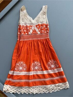 Moulinette Soeurs Orange Sundress with Cream Lace Bodice size 8
